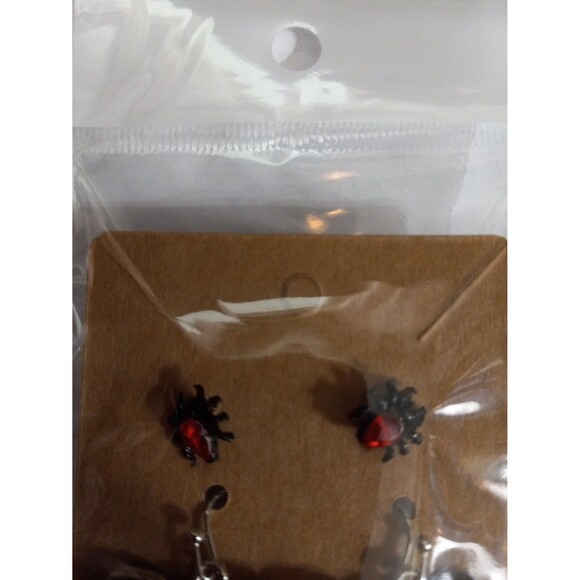 Halloween Earrings Set of 3 Spiders Boo Jack-o-Lanterns Studs Dangle Rhinestones - Picture 2 of 5